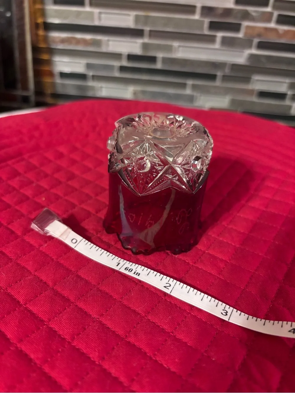 Antique 1910 Ruby Red Glass Toothpick Holder/Shot Glass with Clear Cut Base